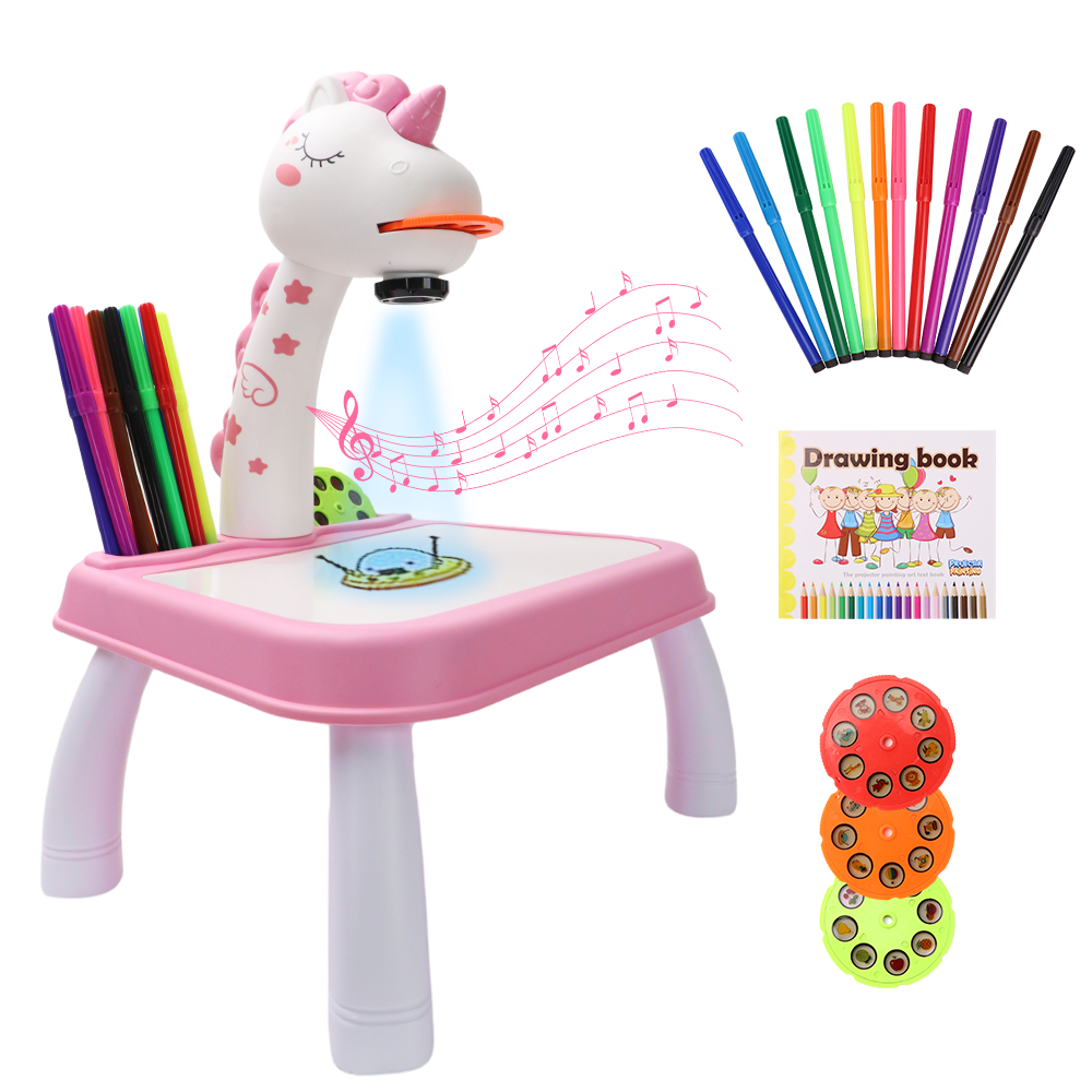 UNI Drawing Projector Toy,Kids Tracing and Drawing Projector Toy,Art Sketch  Projector with Light & Music Includes 12 Color Pens,3 Slides,Drawing